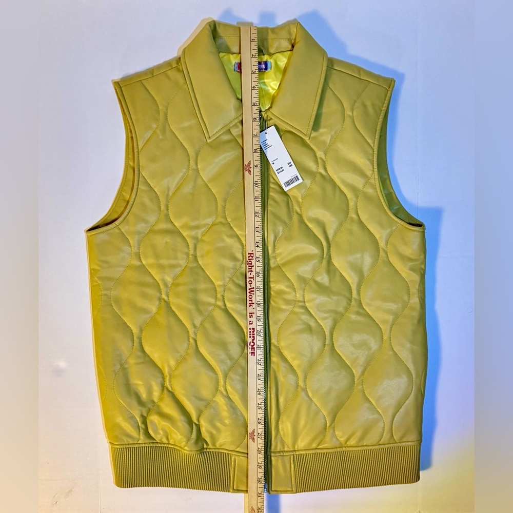 Urban Outfitters Vest Medium Yellow Faux Leather Liner Quilted Full Zip (0040)A4 - Picture 7 of 9